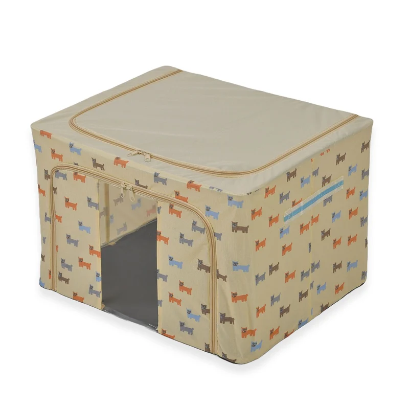 Faltbare Aufbewahrungsbox aus Stoff, 66 Liter offen, Größe 50x40x33cm gefaltet, Beige