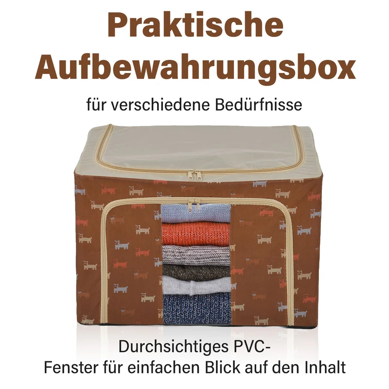 Faltbare Aufbewahrungsbox aus Stoff, 66 Liter offen, Größe 50x40x33cm gefaltet, Beige