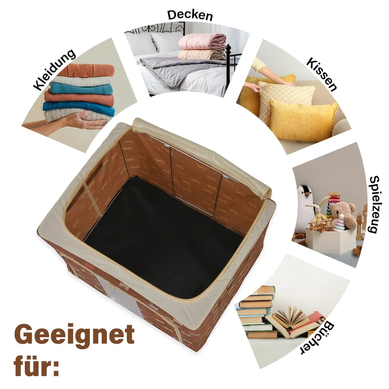 Faltbare Aufbewahrungsbox aus Stoff, 66 Liter offen, Größe 50x40x33cm gefaltet, Beige