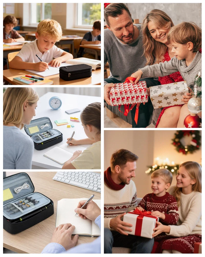 Federmäppchen groß mit 5 Fächern, geräumiges Mäppchen Teenager, praktisches Federmäppchen Jungen und Federtasche Jungen, funktionales Etui Schule, Unisex Stifteetui in Schwarz