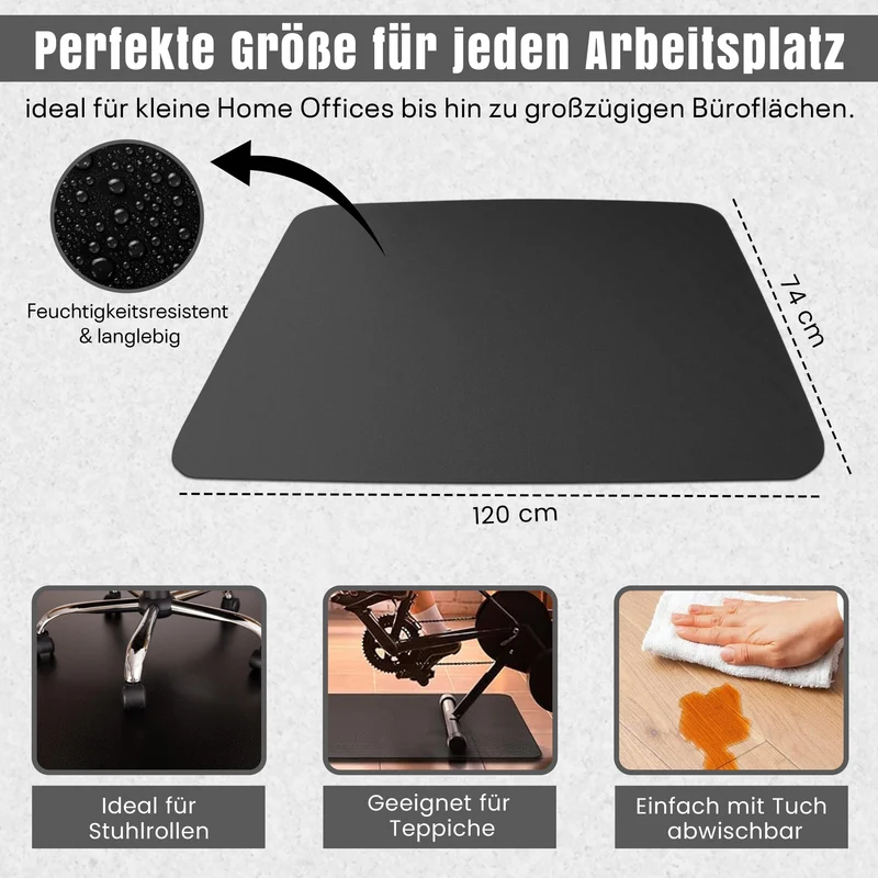 LP Projekt Bodenschutzmatte – rutschfeste und strapazierfähige Bürostuhlmatte für Hartböden und Teppich | Bodenschutzmatte für Zuhause & Büro (Schwarz, 74x120 cm)