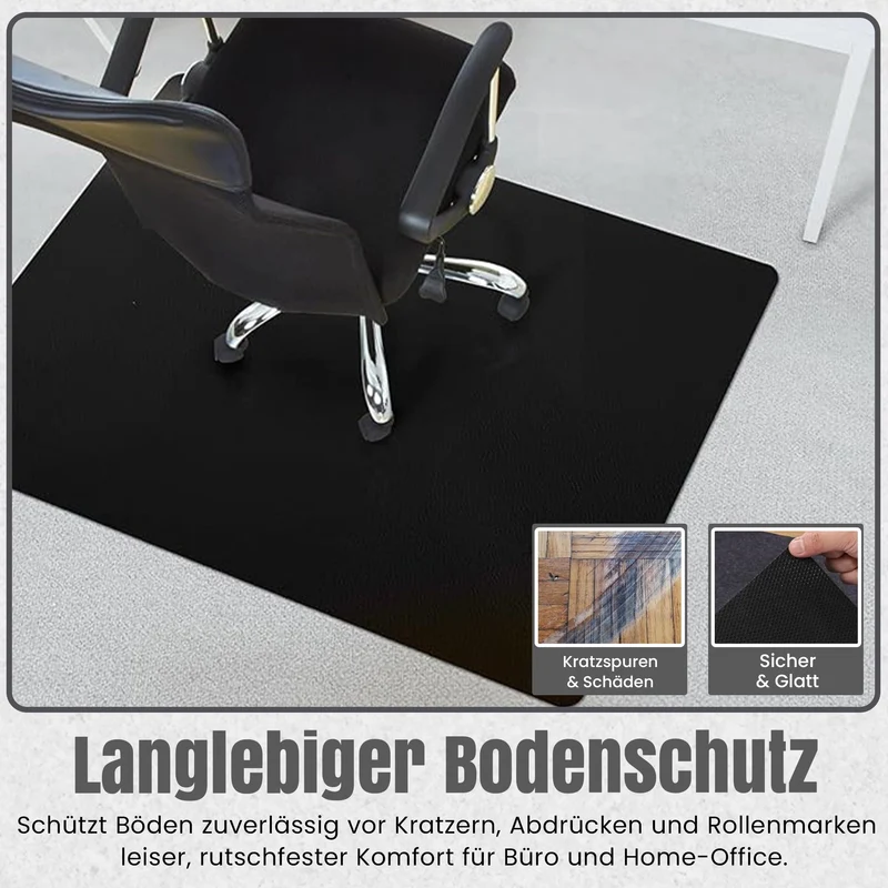 LP Projekt Bodenschutzmatte – rutschfeste und strapazierfähige Bürostuhlmatte für Hartböden und Teppich | Bodenschutzmatte für Zuhause & Büro (Schwarz, 74x120 cm)