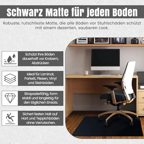 LP Projekt Bodenschutzmatte – rutschfeste und strapazierfähige Bürostuhlmatte für Hartböden und Teppich | Bodenschutzmatte für Zuhause & Büro (Schwarz, 74x120 cm)