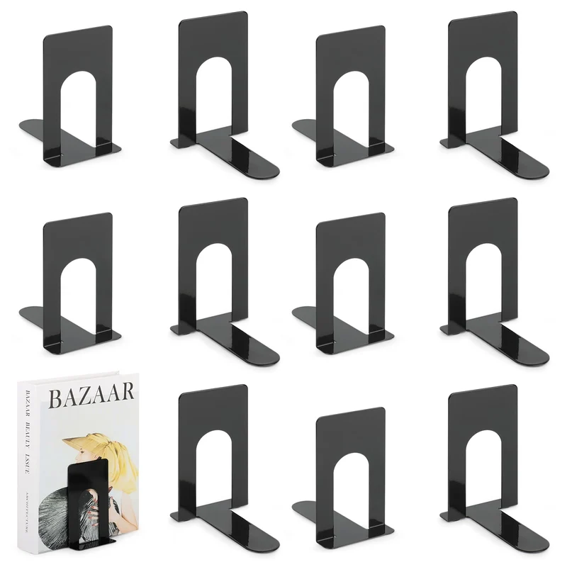 TOSAVGA 6 Paare Buchstütze, Buchstützen Metall, Buchstützen Schwarz, Hochwertiges Bücherstütze, Bücherhalter, Bookends, Book Holder für Bücher, DVDs, Magazine - 100 x 70 x 130mm