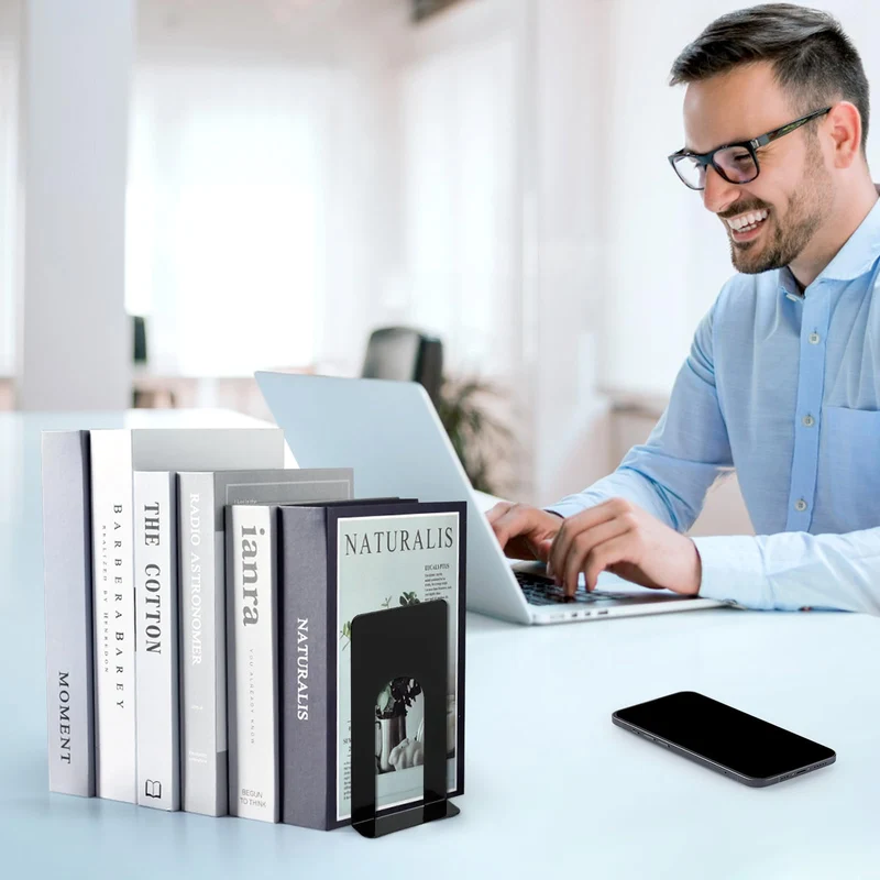 TOSAVGA 6 Paare Buchstütze, Buchstützen Metall, Buchstützen Schwarz, Hochwertiges Bücherstütze, Bücherhalter, Bookends, Book Holder für Bücher, DVDs, Magazine - 100 x 70 x 130mm