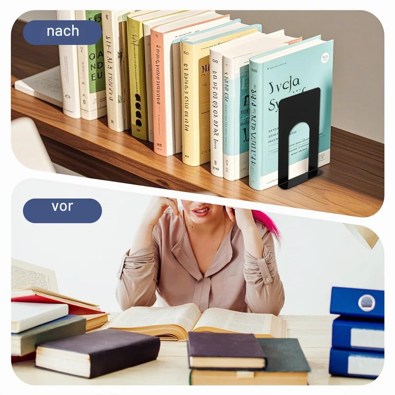 TOSAVGA 6 Paare Buchstütze, Buchstützen Metall, Buchstützen Schwarz, Hochwertiges Bücherstütze, Bücherhalter, Bookends, Book Holder für Bücher, DVDs, Magazine - 100 x 70 x 130mm