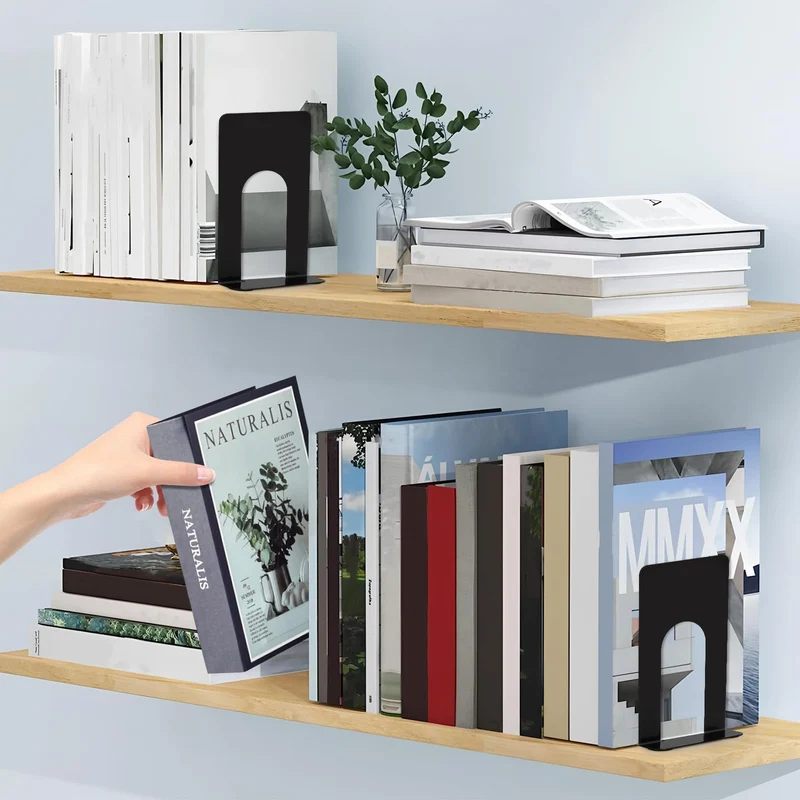 TOSAVGA 6 Paare Buchstütze, Buchstützen Metall, Buchstützen Schwarz, Hochwertiges Bücherstütze, Bücherhalter, Bookends, Book Holder für Bücher, DVDs, Magazine - 100 x 70 x 130mm