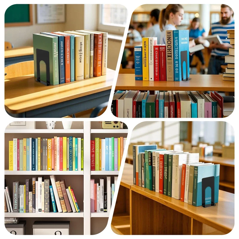TOSAVGA 6 Paare Buchstütze, Buchstützen Metall, Buchstützen Schwarz, Hochwertiges Bücherstütze, Bücherhalter, Bookends, Book Holder für Bücher, DVDs, Magazine - 100 x 70 x 130mm