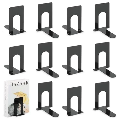 TOSAVGA 6 Paare Buchstütze, Buchstützen Metall, Buchstützen Schwarz, Hochwertiges Bücherstütze, Bücherhalter, Bookends, Book Holder für Bücher, DVDs, Magazine - 100 x 70 x 130mm