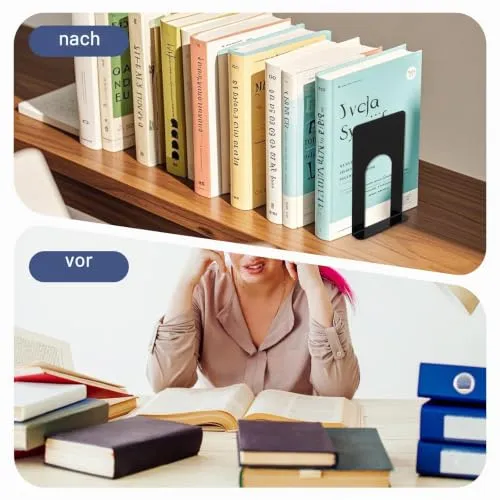 TOSAVGA 6 Paare Buchstütze, Buchstützen Metall, Buchstützen Schwarz, Hochwertiges Bücherstütze, Bücherhalter, Bookends, Book Holder für Bücher, DVDs, Magazine - 100 x 70 x 130mm