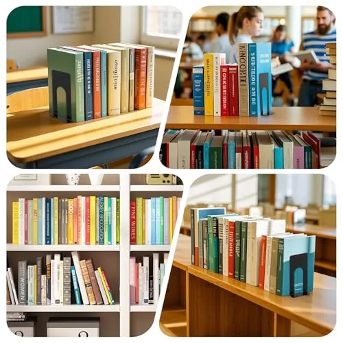 TOSAVGA 6 Paare Buchstütze, Buchstützen Metall, Buchstützen Schwarz, Hochwertiges Bücherstütze, Bücherhalter, Bookends, Book Holder für Bücher, DVDs, Magazine - 100 x 70 x 130mm