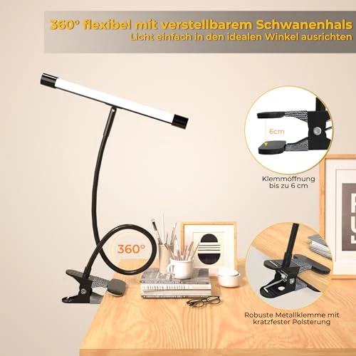 Lustaled Staffelei Lampe, Schreibtischlampe Klemmbar, 7W 36 LED Leselampe Bett, Notenpultleuchte, 3 Farben & 10 Helligkeiten, USB-C Klemmlampe für Malerei, Basteln, Zeichnung