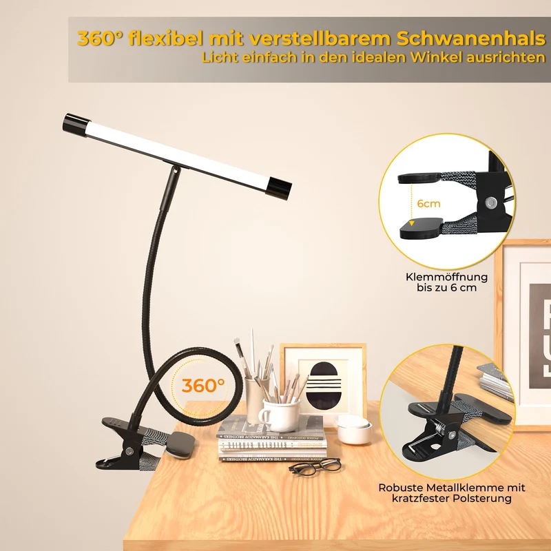Lustaled Staffelei Lampe, Schreibtischlampe Klemmbar, 7W 36 LED Leselampe Bett, Notenpultleuchte, 3 Farben & 10 Helligkeiten, USB-C Klemmlampe für Malerei, Basteln, Zeichnung