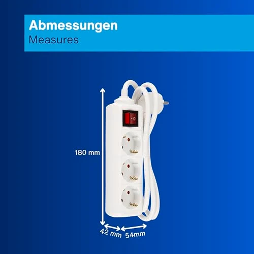 REV Steckdosenleiste - 3-Fach, beleuchteter Schalter, 1,4m, 3500W, weiß