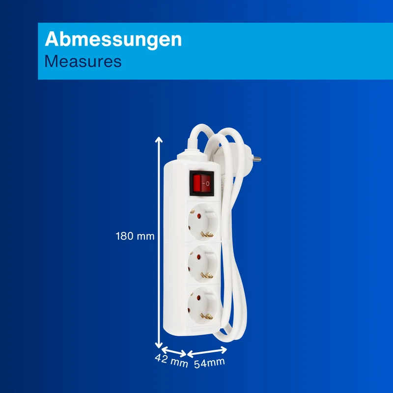 REV Steckdosenleiste - 3-Fach, beleuchteter Schalter, 1,4m, 3500W, weiß