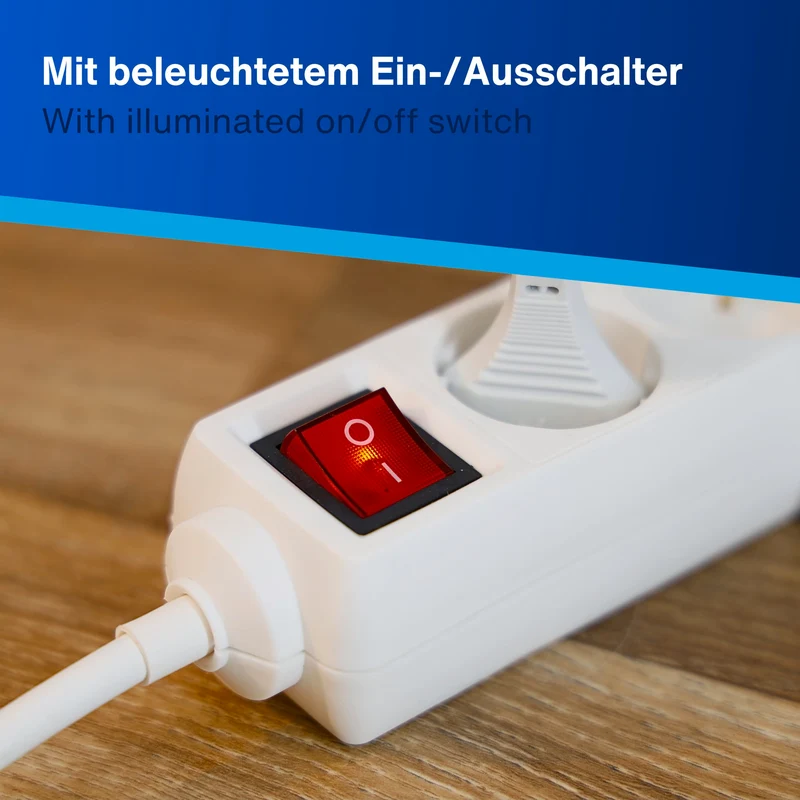REV Steckdosenleiste - 3-Fach, beleuchteter Schalter, 1,4m, 3500W, weiß
