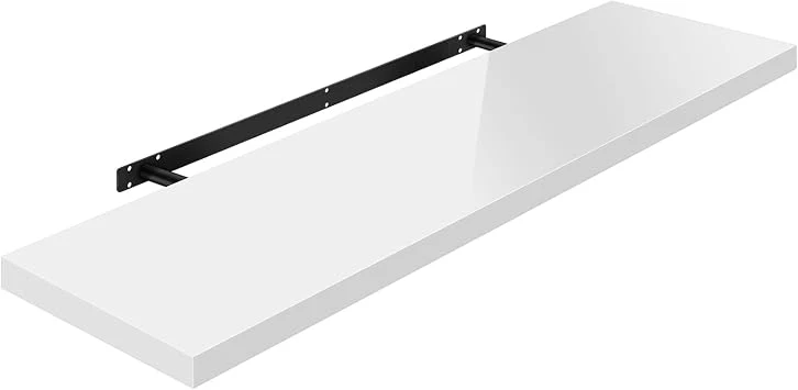 WOLTU Wandregal Wandboard Freischwebend Hochglänzend Weiß,120x22,9x3,8cm
