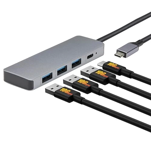 Amazon Basics USB-Hub-Dock für USB 3.2/3.1 2. Generation, 10 Gbit/s, USB-C auf 1 x USB-C / 3 x USB-A, geeignet für Windows/Mac, Silber, Schwarz
