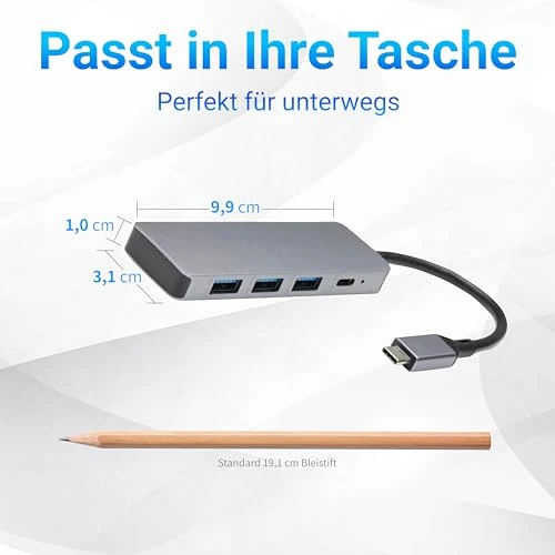 Amazon Basics USB-Hub-Dock für USB 3.2/3.1 2. Generation, 10 Gbit/s, USB-C auf 1 x USB-C / 3 x USB-A, geeignet für Windows/Mac, Silber, Schwarz