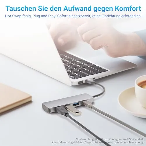 Amazon Basics USB-Hub-Dock für USB 3.2/3.1 2. Generation, 10 Gbit/s, USB-C auf 1 x USB-C / 3 x USB-A, geeignet für Windows/Mac, Silber, Schwarz