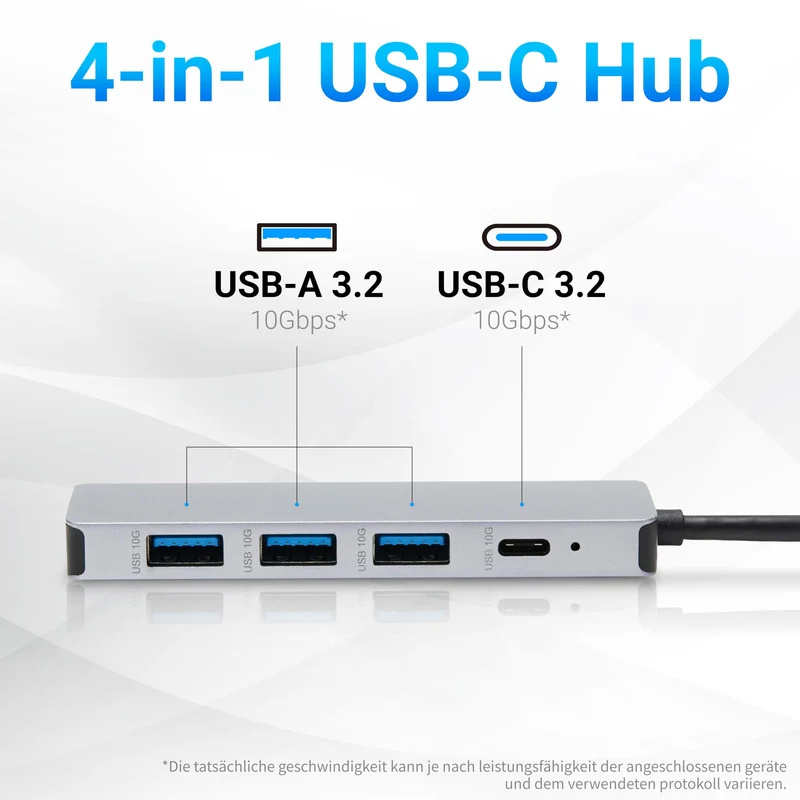 Amazon Basics USB-Hub-Dock für USB 3.2/3.1 2. Generation, 10 Gbit/s, USB-C auf 1 x USB-C / 3 x USB-A, geeignet für Windows/Mac, Silber, Schwarz