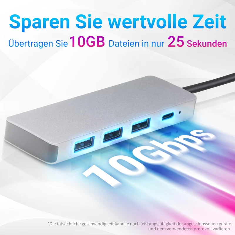 Amazon Basics USB-Hub-Dock für USB 3.2/3.1 2. Generation, 10 Gbit/s, USB-C auf 1 x USB-C / 3 x USB-A, geeignet für Windows/Mac, Silber, Schwarz