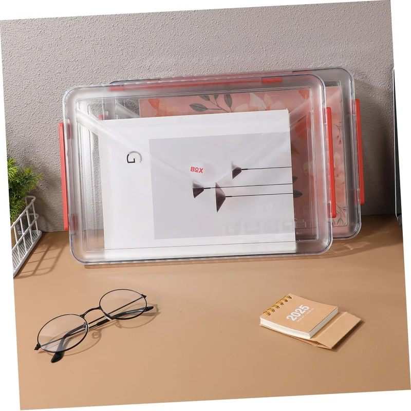 SOIMISS 2stücke Kunststoffbox mit Deckel Transparente Kleine Aufbewahrungsbox für Akten Papieraufbewahrung Flache Stapelbox für Büro und Zuhause Organisation von Dokumenten