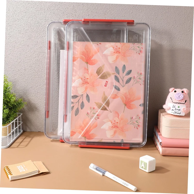 SOIMISS 2stücke Kunststoffbox mit Deckel Transparente Kleine Aufbewahrungsbox für Akten Papieraufbewahrung Flache Stapelbox für Büro und Zuhause Organisation von Dokumenten