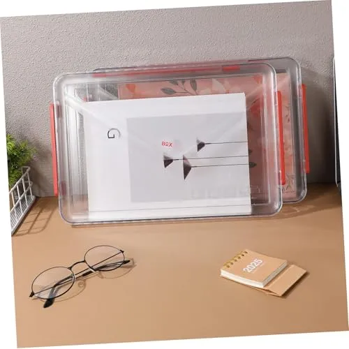 SOIMISS 2stücke Kunststoffbox mit Deckel Transparente Kleine Aufbewahrungsbox für Akten Papieraufbewahrung Flache Stapelbox für Büro und Zuhause Organisation von Dokumenten