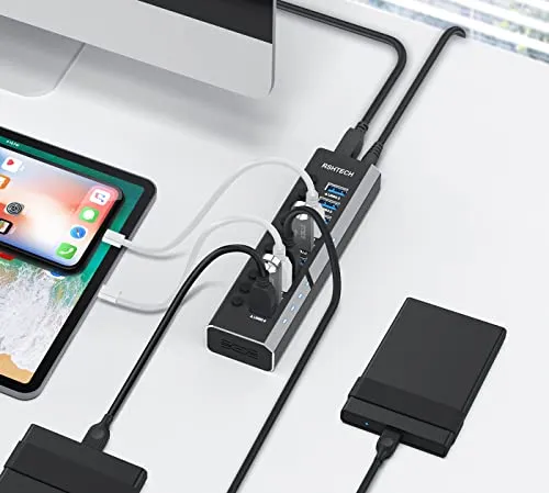 RSHTECH 10 Ports USB Hub Aktiv 3.0 mit Netzteil & Schaltertaste, RSH-A10