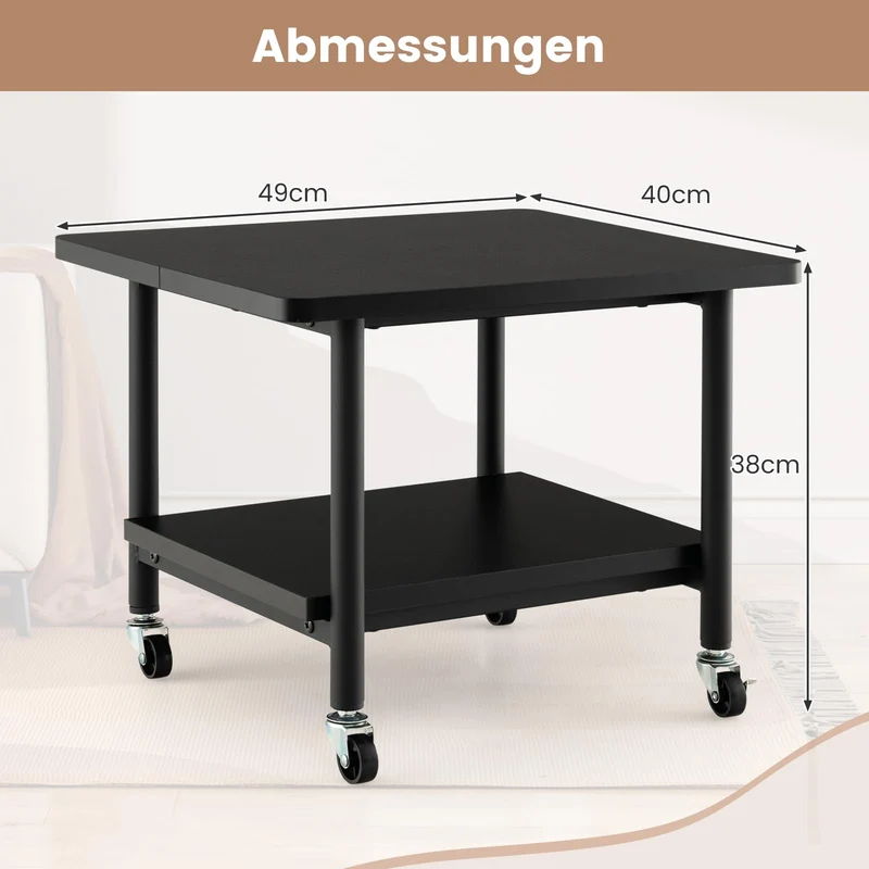 COSTWAY Druckertisch mit Rollen, Druckerständer mit feststellbaren Rädern, Druckerwagen mit 2 Ebenen, Druckerablage Druckerregal Druckerhalter für Büro, Fax, 49 x 40 x 38 cm (Schwarz)