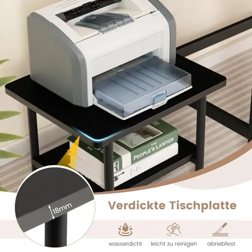 COSTWAY Druckertisch mit Rollen, Druckerständer mit feststellbaren Rädern, Druckerwagen mit 2 Ebenen, Druckerablage Druckerregal Druckerhalter für Büro, Fax, 49 x 40 x 38 cm (Schwarz)