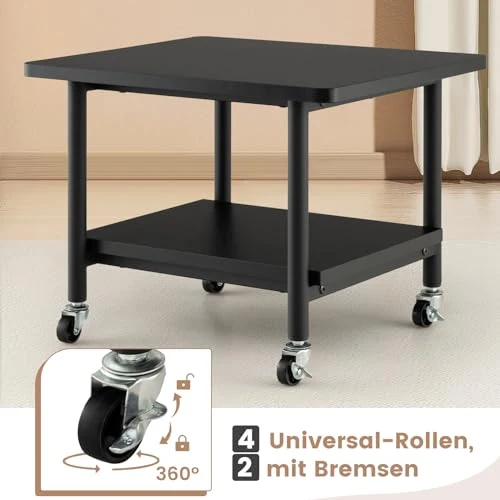 COSTWAY Druckertisch mit Rollen, Druckerständer mit feststellbaren Rädern, Druckerwagen mit 2 Ebenen, Druckerablage Druckerregal Druckerhalter für Büro, Fax, 49 x 40 x 38 cm (Schwarz)