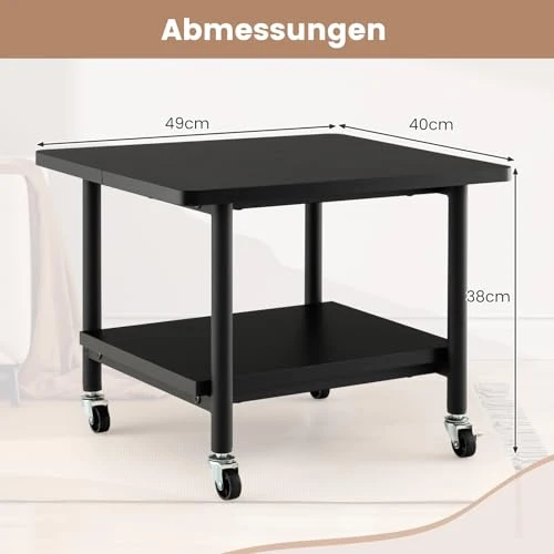 COSTWAY Druckertisch mit Rollen, Druckerständer mit feststellbaren Rädern, Druckerwagen mit 2 Ebenen, Druckerablage Druckerregal Druckerhalter für Büro, Fax, 49 x 40 x 38 cm (Schwarz)