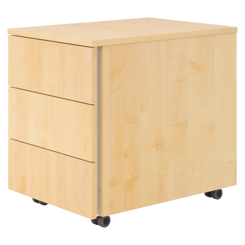 bümö lite Rollcontainer mit Schubladen, Container aus Holz in Ahorn - Rollwagen für's Büro als Schreibtisch Unterschrank, Bürocontainer od. Schreibtischcontainer mit Seitengriff