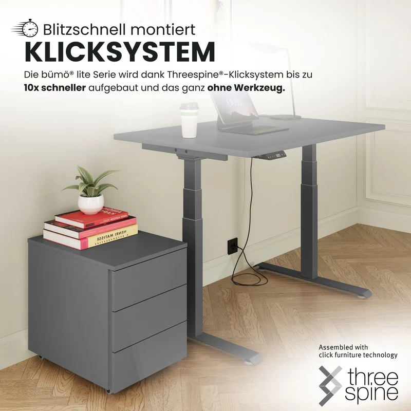 bümö lite Rollcontainer mit Schubladen, Container aus Holz in Ahorn - Rollwagen für's Büro als Schreibtisch Unterschrank, Bürocontainer od. Schreibtischcontainer mit Seitengriff