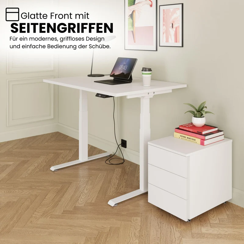 bümö lite Rollcontainer mit Schubladen, Container aus Holz in Ahorn - Rollwagen für's Büro als Schreibtisch Unterschrank, Bürocontainer od. Schreibtischcontainer mit Seitengriff