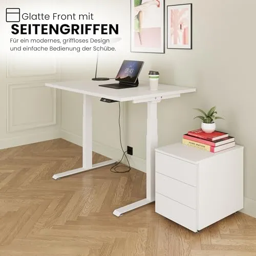 bümö lite Rollcontainer mit Schubladen, Container aus Holz in Ahorn - Rollwagen für's Büro als Schreibtisch Unterschrank, Bürocontainer od. Schreibtischcontainer mit Seitengriff