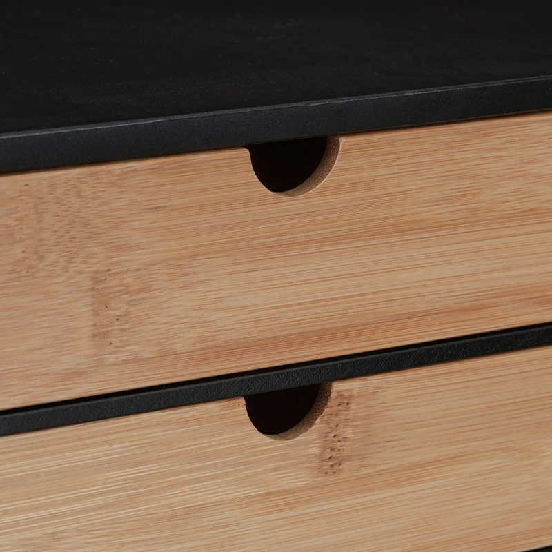 Relaxdays Schubladenbox, Bambus & MDF, Mini Kommode 2 Schubladen, HBT 14x33x21 cm, Schreibtisch Organizer, schwarz/natur