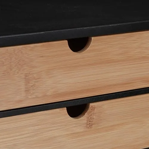Relaxdays Schubladenbox, Bambus & MDF, Mini Kommode 2 Schubladen, HBT 14x33x21 cm, Schreibtisch Organizer, schwarz/natur