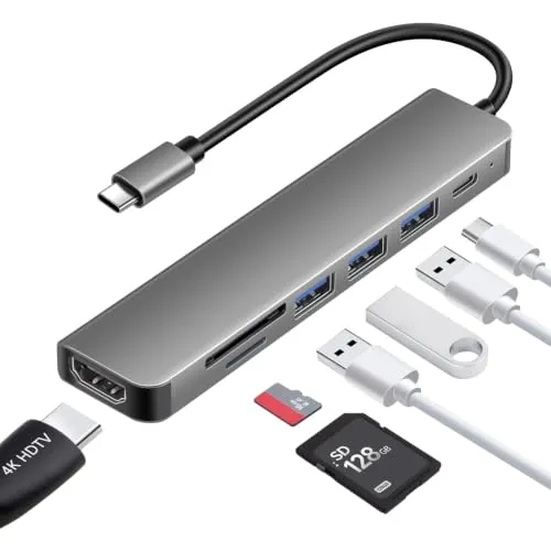 USB C Hub 7-in-1 mit HDMI 4K SD/TF Kartenleser und 3 USB Anschlüssen