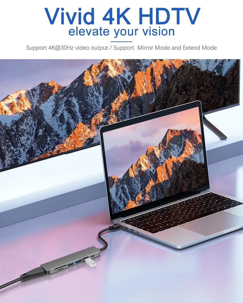 USB C Hub 7-in-1 mit HDMI 4K SD/TF Kartenleser und 3 USB Anschlüssen