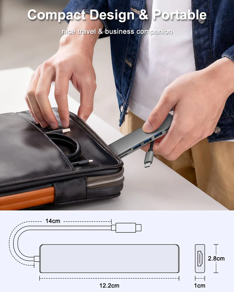 USB C Hub 7-in-1 mit HDMI 4K SD/TF Kartenleser und 3 USB Anschlüssen
