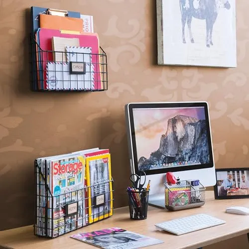 Rivista Aktenhalter für Zuhause, Büro, Schreibtisch, Wandmontage, breiter Hühnerdraht, Organizer und Zeitschriftenhalter, Metall, schwarz