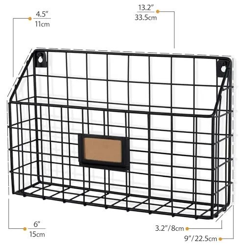 Rivista Aktenhalter für Zuhause, Büro, Schreibtisch, Wandmontage, breiter Hühnerdraht, Organizer und Zeitschriftenhalter, Metall, schwarz