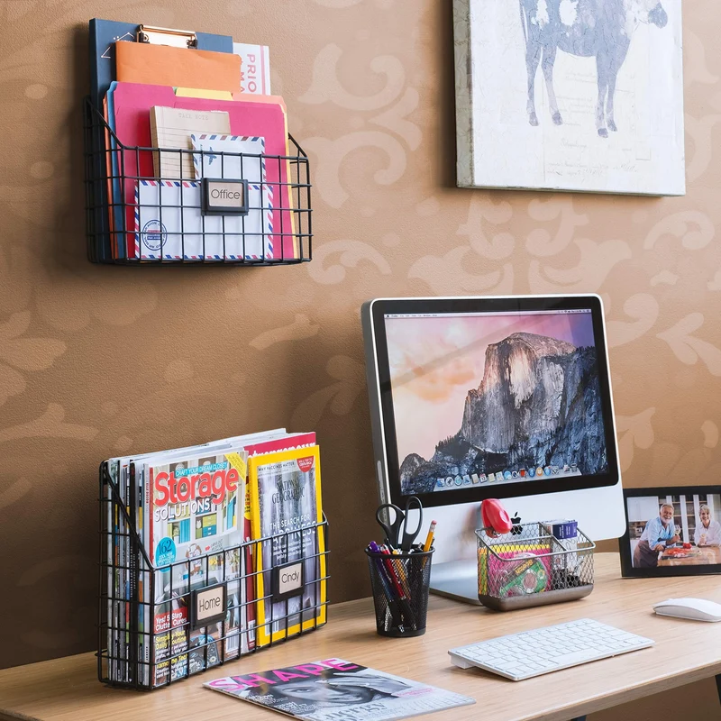 Rivista Aktenhalter für Zuhause, Büro, Schreibtisch, Wandmontage, breiter Hühnerdraht, Organizer und Zeitschriftenhalter, Metall, schwarz