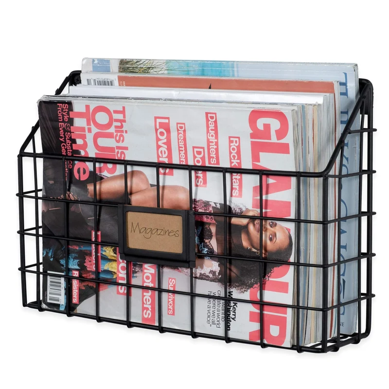 Rivista Aktenhalter für Zuhause, Büro, Schreibtisch, Wandmontage, breiter Hühnerdraht, Organizer und Zeitschriftenhalter, Metall, schwarz