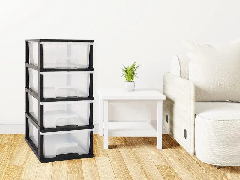 ABBAware Schubladenbox, Schubladen-Container auf Rädern, 4 große 17 Liter Schubladen, der Umwelt zuliebe aus recyclebarem PP Kunststoff, in schönen Farbvarianten, Rollcontainer, Organizer, Stapelboxen