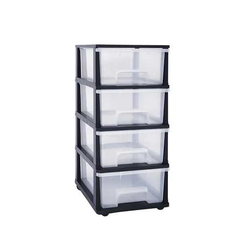 ABBAware Schubladenbox, Schubladen-Container auf Rädern, 4 große 17 Liter Schubladen, der Umwelt zuliebe aus recyclebarem PP Kunststoff, in schönen Farbvarianten, Rollcontainer, Organizer, Stapelboxen