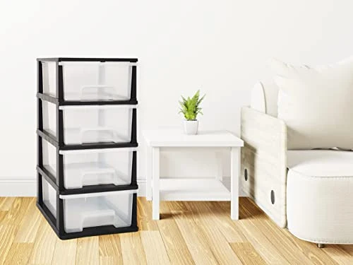 ABBAware Schubladenbox, Schubladen-Container auf Rädern, 4 große 17 Liter Schubladen, der Umwelt zuliebe aus recyclebarem PP Kunststoff, in schönen Farbvarianten, Rollcontainer, Organizer, Stapelboxen